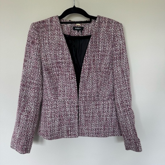 DKNY Women's Tweed Textured Blazer - Purple and White size 8 - Picture 3 of 11